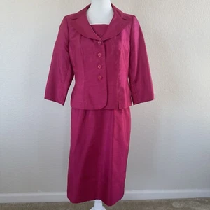 Suit Studio Suit 2 Piece Pencil Skirt Set Womens Size 8 Hot Pink Career Outfit - Picture 1 of 18