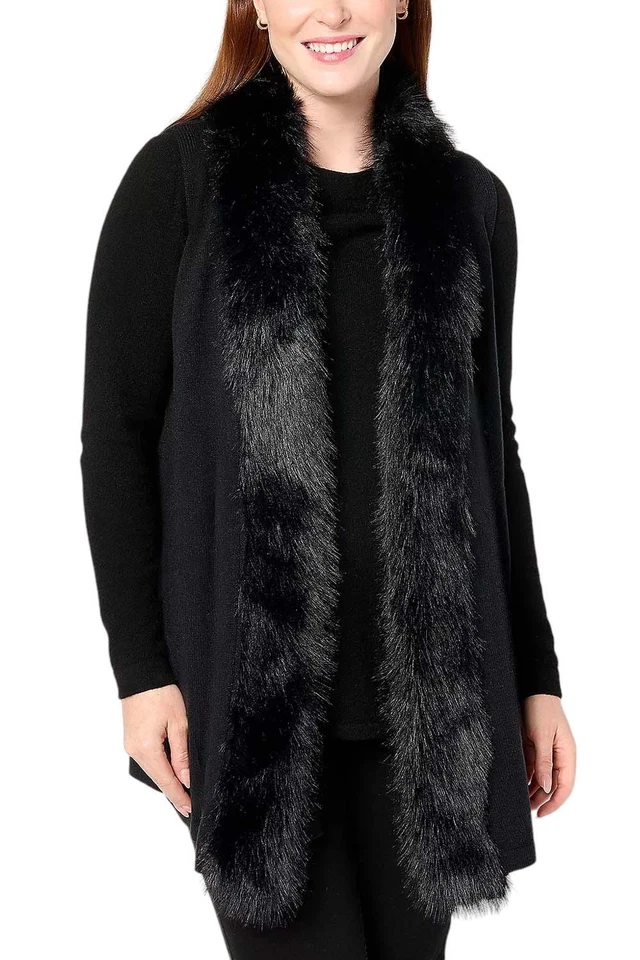 Chaleco suéter drapeado Studio Park X Jane Treacy para mujer con piel sintética negro Foto 1 de 1