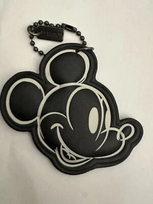 Disney X COACH Mickey Mouse Head Black Leather Hangtag Purse Bag Charm New - Image 1 of 2
