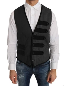Dolce & Gabbana Gray Wool Patterned Slim Men's Vest Authentic - Picture 1 of 6