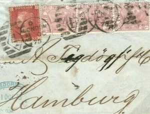 GB Cover London Triple Rate LATE FEE Penny Red GERMANY Hamburg 1875 L141 - Picture 1 of 5