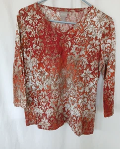 Top Chico's para mujer talla 1 estampado multicolor Rashguard cuello en V manga larga - Imagen 1 de 5