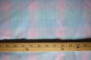 BLUE WHITE PINK PURPLE SEERSUCKER PLAID COTTON POLYESTER FABRIC 27X45 +INCHES - Picture 1 of 2