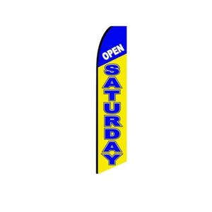 Open Saturday YellowBlue Swooper Flutter Feather Flag | 3ft W x 11.5ft Tall - Picture 1 of 3