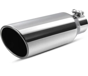 2.5 Inch Inlet Exhaust Tip, 2.5" Inlet 4" Outlet 12" Long Chrome-Plated... - Picture 1 of 6