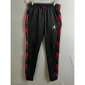 Jordan Jogger Pants Men's Large Black Red Plaid Side Stripe Athletic Warm Up - Picture 1 of 8