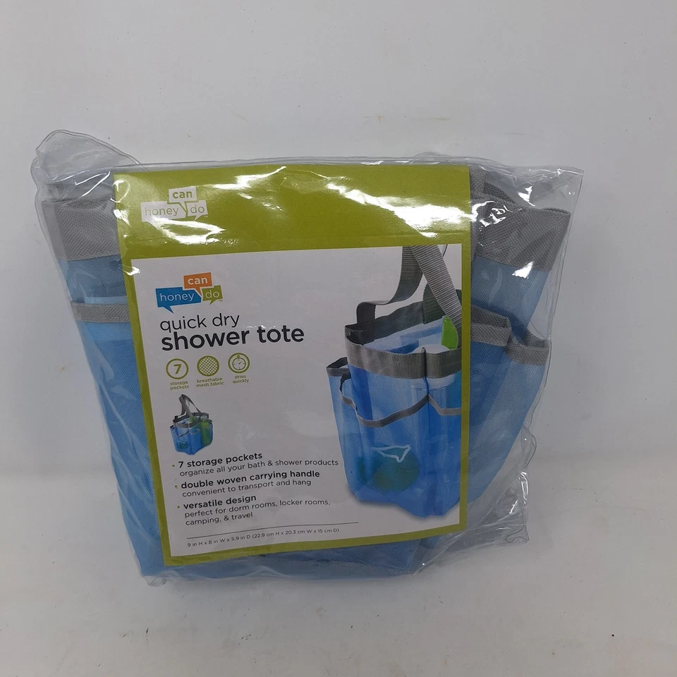 Carrito de ducha de secado rápido HoneyCanDo azul malla artículos de tocador bolsa de almacenamiento bolsillos Foto 1 de 4