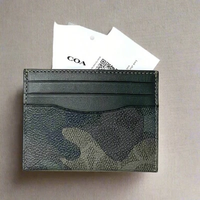 Coach Slim Id Card Case Camo Leather Signature Canvas CY266 Green Shamrock - Image 1 of 4