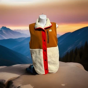 Deso  Westlake Sherpa Fleece Vest Size Small Button Up Color Block Gorpcore - Picture 1 of 7