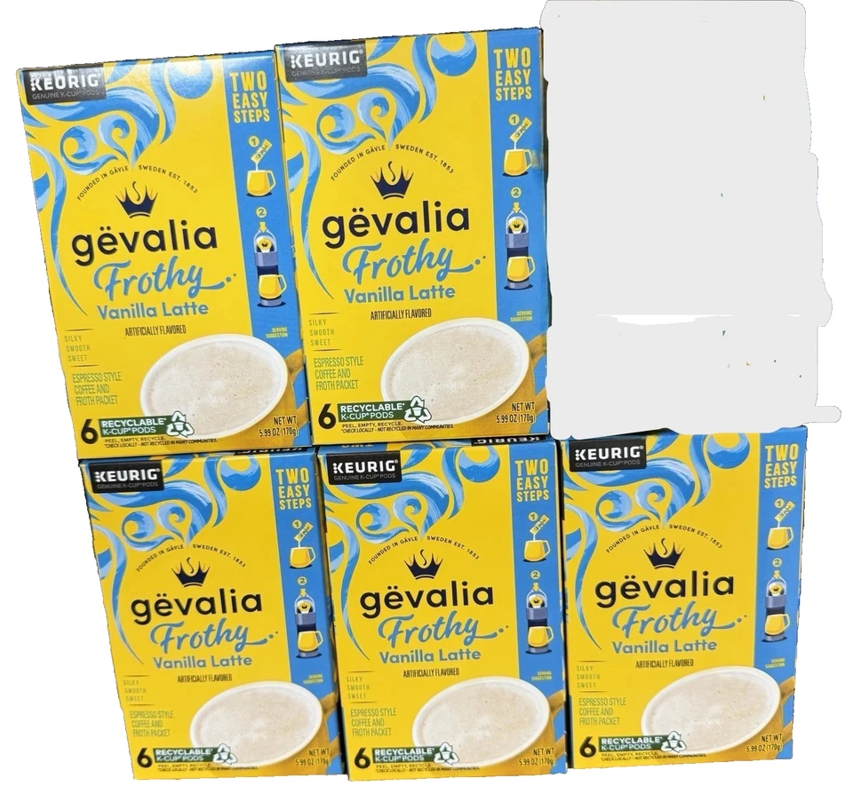 5 Packs - Gevalia Vanilla Latte Frothy  6 Pods - 30 Pods Total BB- Sept 12, 2025 - Image 1 of 1