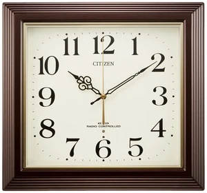 RHYTHM Citizen Wall Clock Radio Clock Analog Square Brown CITIZEN "Yasaka" 4MY80 - Picture 1 of 2