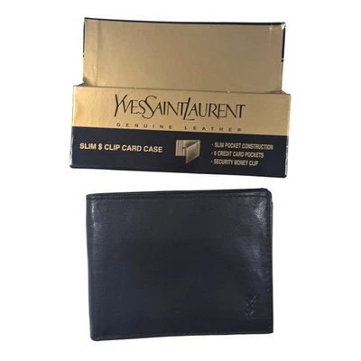 Yves Saint Laurent NWT Vintage YSL Black Leather Slim Card Case Wallet - Image 1 of 4