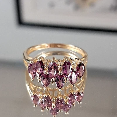 ANEL CLUSTER FEMININO OURO AMARELO 14K AMETISTA E DIAMANTE TAMANHO 9,9 (3,75gr) - Imagem 1 de 4