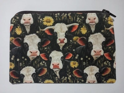 Handmade Lined Organic Cotton Fabric Zippy Coin Purse : Cow Farm Design - Image 1 of 3