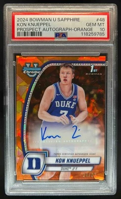 2024–25 Bowman Chrome U сапфир Kon Knueppel с автографом оранжевый переливающийся No/25 PSA 10 - Изображение 1 из 2
