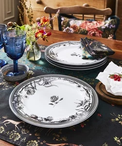 Joe Browns Home Set of 4 Ceramic Timeless Monochrome Floral Dinner Plates, Black - Picture 1 of 6