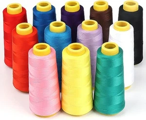 12 X 1500M Overlock Sewing Thread Polyester Thread Assorted Colors Yard Spools - Picture 1 of 9