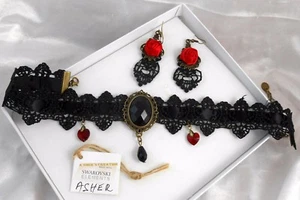 Bondage Collar Earrings BDSM Fetish Sub Slave Gothic Choker Swarovski crystal - Bild 1 von 3