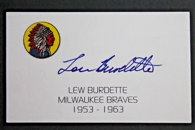 Tarjeta índice firmada autografiada por Lew Burdette (d.2007) de los Bravos de Milwaukee 3x5 Foto 1 de 2