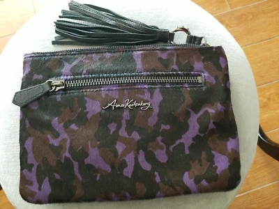 AIMEE KESTENBERG Zip Top Leather Wristlet Clutch Handbag Purple Camo Fur NWOT - Image 1 of 4