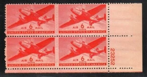 #C25 - 6¢ Twin Motor Transport Plane Issue- 1941 - MNH Plate Block of 4 - Picture 1 of 1