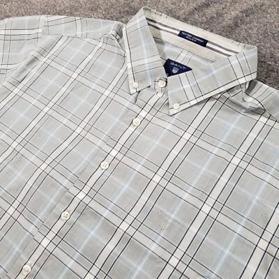 Gant Shirt Mens 2XL Tech Prep Chambray Regular Fit Gray Plaid Short Sleeve - Image 1 of 4