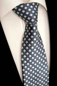 Hecho a Mano Hombre Corbata de Seda, Cuadros, Gris Grafito Blanco Crema, k 96.9 - Imagen 1 de 3