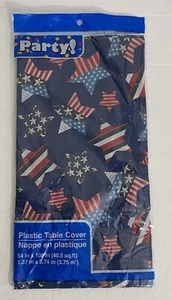 Tablecloth Plastic 54" x 108" Patriotic Red White Blue Table Cover - Picture 1 of 4