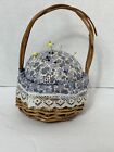 Pin Cushion In Wicker Basket Cushion Blue And White Vintage Basket Brown