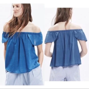 Madewell Indigo Cotton Gauzy Off Shoulder Top Chambray S Concert Country - Picture 1 of 6