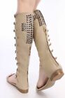Summer Fashion Cross Studded Cut Out Strappy Gladiator Knee High Sandal Flat