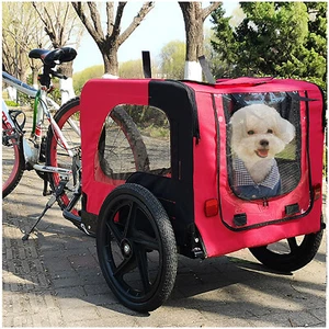 Rimorchio Bici per Animali Esterno Pieghevole Colore Rosso Rimorchio per Cani con Riflettori - Foto 1 di 24