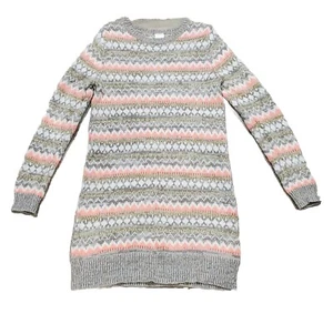 Cat & Jack Girls White Coral Gray Gold Knit Long Sleeve Sweater Dress M 7-8 - Picture 1 of 6