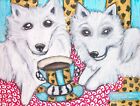 AMERICAN ESKIMO DOG Art Print 5 x 7 Collectible Signed Artist KSams Coffee