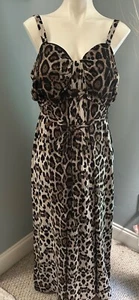 Leopard Print Maxi Dress Straps Tie Waist 2X Womens Plus Size Fashion Dress - Picture 1 of 12