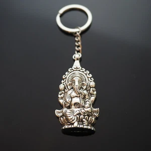 Ganesha Buddha Elephant Pendants Steel Silver Chrome Keychain - Foto 1 di 9