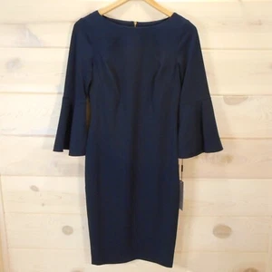 Vestido Vaina Calvin Klein Talla 4 Manga Campana Azul Marino Nuevo con Etiquetas Ropa Profesional - Imagen 1 de 9