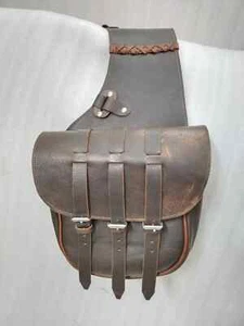 Leder Western Satteltasche mit 3 Riemen & hellbraunem Pipping für Pferd. - Bild 1 von 8