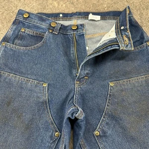 Key Jeans Mens 30x30 Blue Carpenter Double Knee Dark Wash Workwear Distressed - Picture 1 of 15