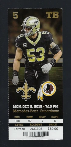 2018 DREW BREES PASSING YARD RECORD 71,940 PASSES PEYTON MANNING SAINTS TICKET Cover