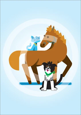 Boy's Blue Children's Room Wall Art Pony Cat Dog A4 Print - Image 1 of 4