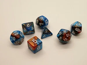 D&D RPG 7 Piece Dice Set Swirl Blue and Orange With Dice Bag! 318 - Picture 1 of 2
