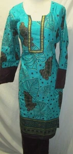 schöner Druck Rasen Baumwolle weiß gold Print Salwar Kameez 3XL Brustweite 48 - Bild 1 von 4