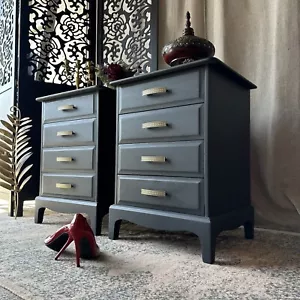 Stag Minstrel Pair Bedside Cabinets Painted Black - Picture 1 of 9