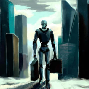 Valigette da trasporto robot business nella città I stampa artistica - 12 x 18 pollici - Foto 1 di 1