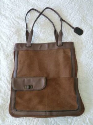 BCBG MAX AZRIA Vtg? Rugged Boho Western Travel Brown Suede Leather Shoulder Tote - Image 1 of 4