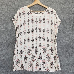 Sussan Top Womens Size 12 White Patterned Geometric Short Sleeve Blouse Ladies - Picture 1 of 9