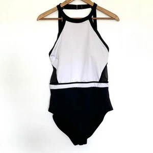 Jantzen Swimsuit Women's Size 14 Black White Halter Padded One Piece Swimwear - Picture 1 of 9