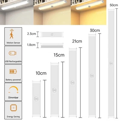 LED Unterbauleuchte mit Bewegungsmelder Lichtleiste Küche USB Schrank Nachtlampe - Bild 1 von 4