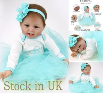 22" Reborn Baby Dolls Vinyl Silicone Realistic Handmade Newborn Doll Xmas Gift - Image 1 of 4
